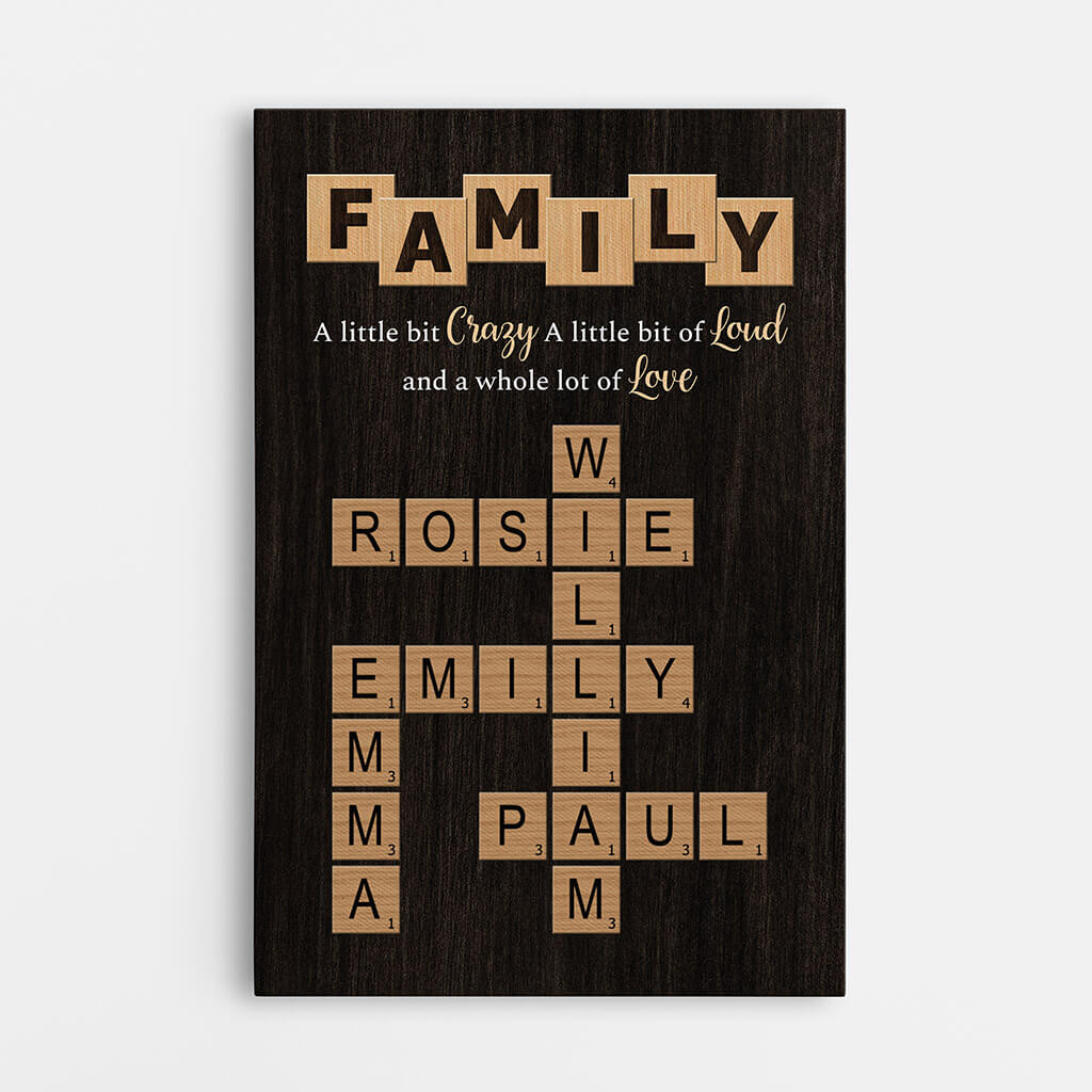 Heartfelt Custom Family Canvas: "Crazy, Loud & Love" Scrabble Wall Art Gift