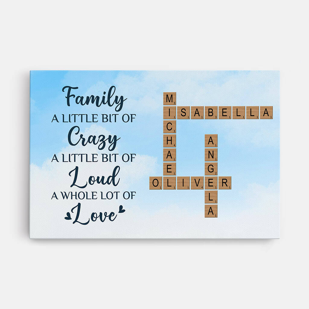Personalized Family Crossword Canvas / Poster: 'Crazy, Loud, Love' Custom Art