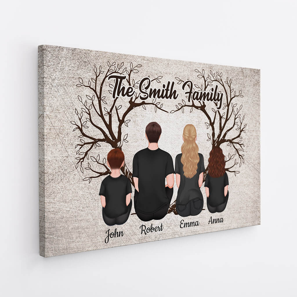 Personalized Family Heart Tree Canvas Art with Custom Names
