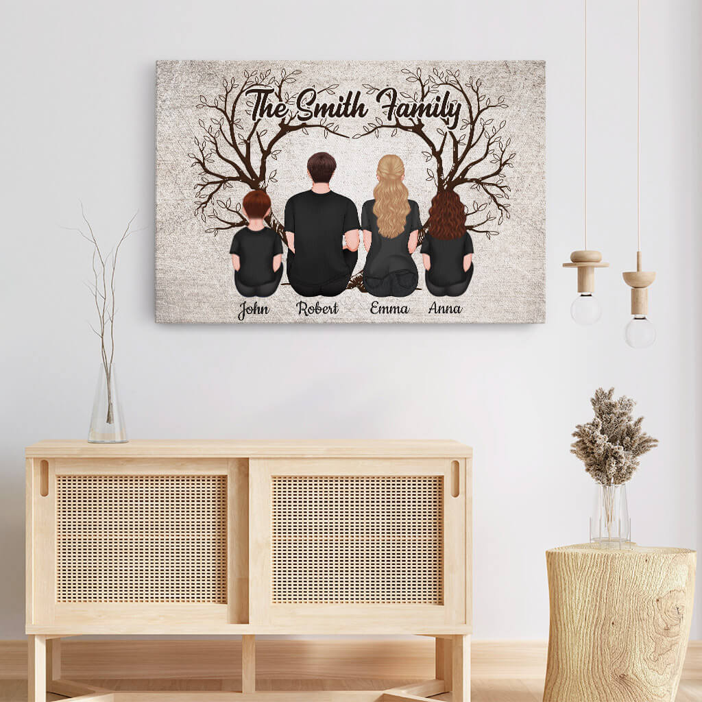 Personalized Family Heart Tree Canvas Art with Custom Names