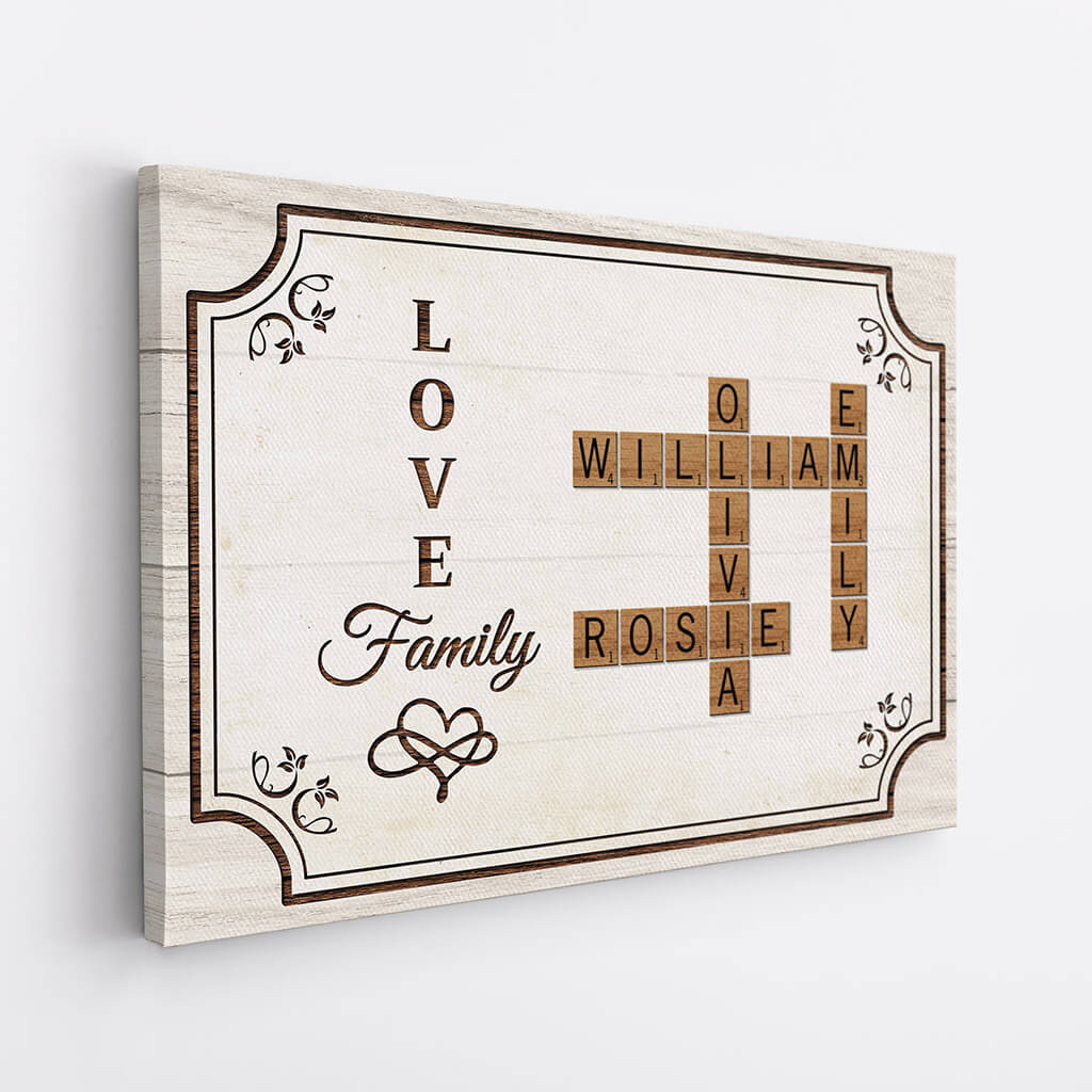 Personalized 'LOVE Family' Name Art Canvas – Custom Gift for Grandparents