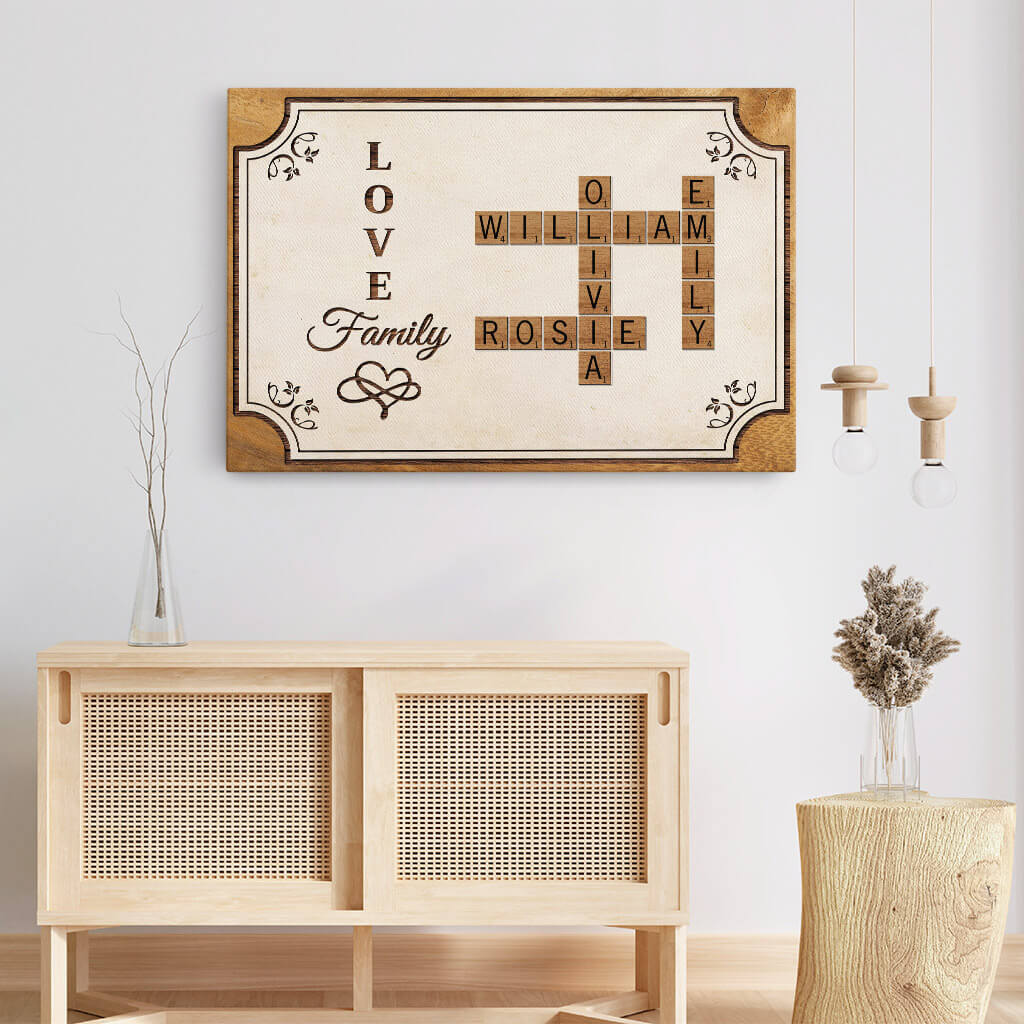 Personalized 'LOVE Family' Name Art Canvas – Custom Gift for Grandparents
