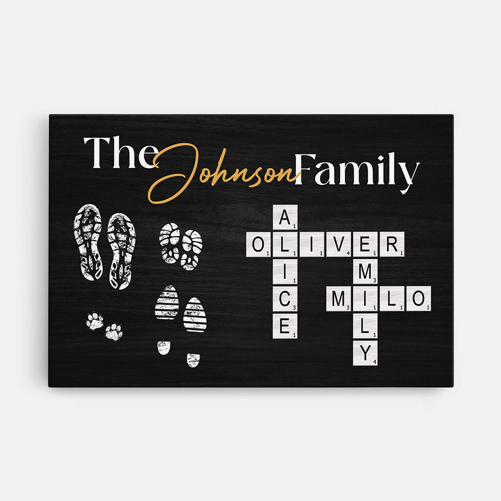 Personalized Family Scrabble Name Canvas – Unique Footprint Art