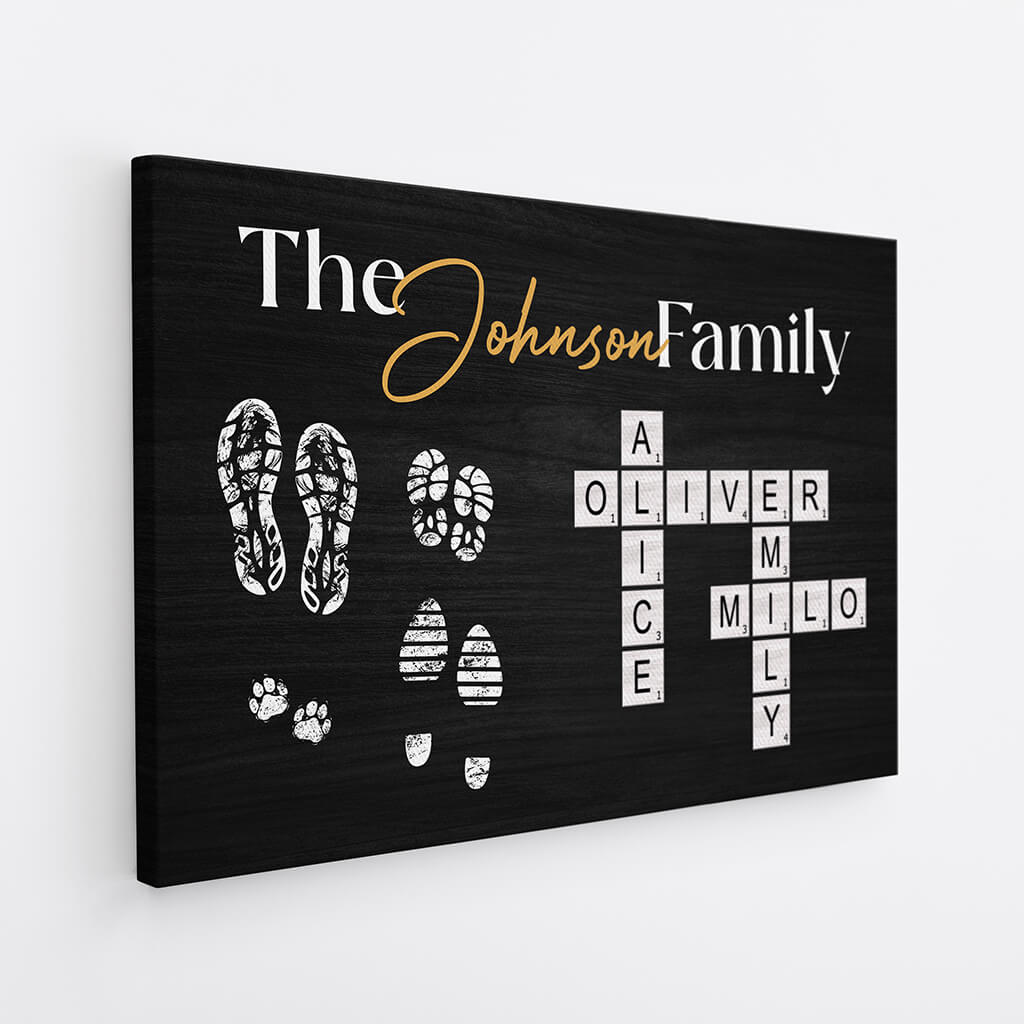 Personalized Family Scrabble Name Canvas – Unique Footprint Art