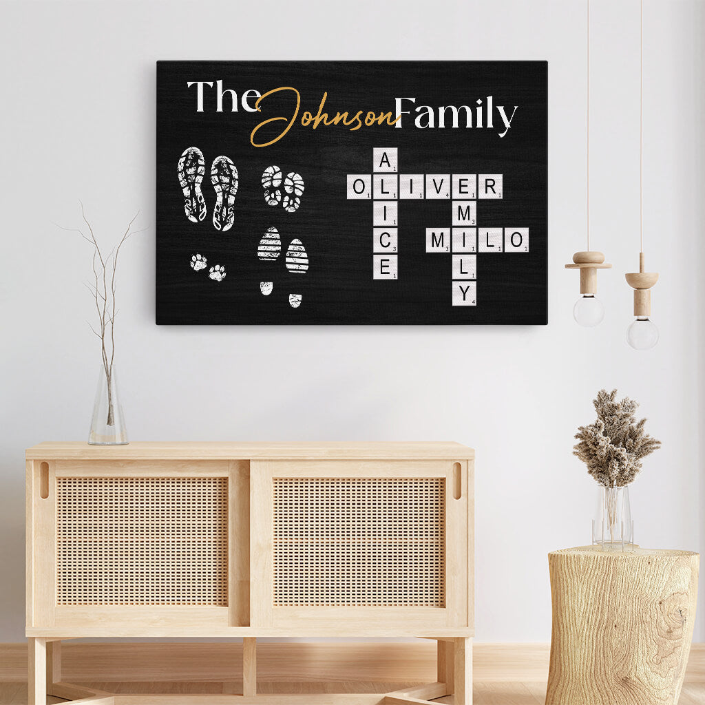 Personalized Family Scrabble Name Canvas – Unique Footprint Art