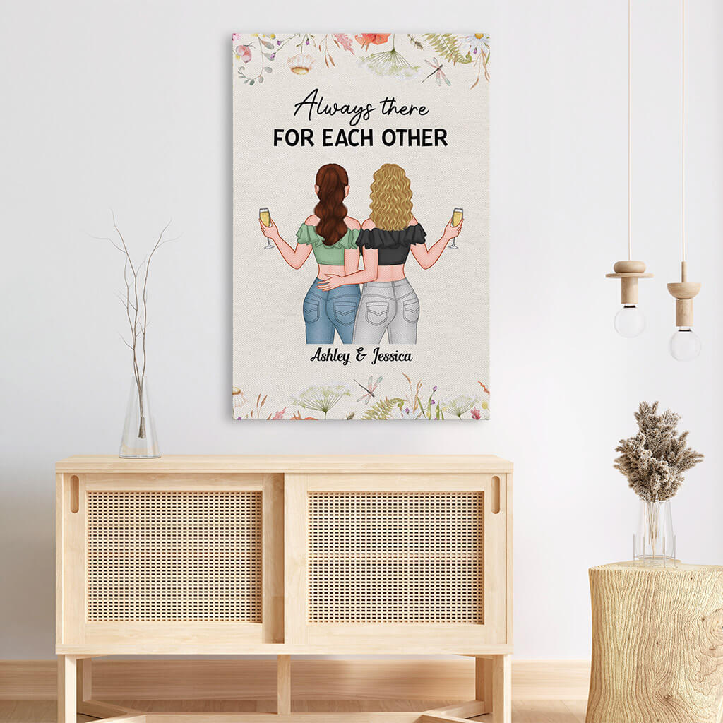 Heartfelt Personalized Canvas for Best Friends: 'Always There For Each Other'