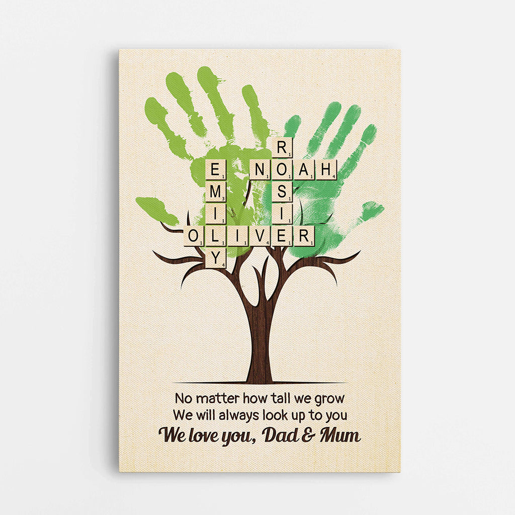Custom 'No Matter How Tall' Handprint Canvas Gift for Mom & Dad