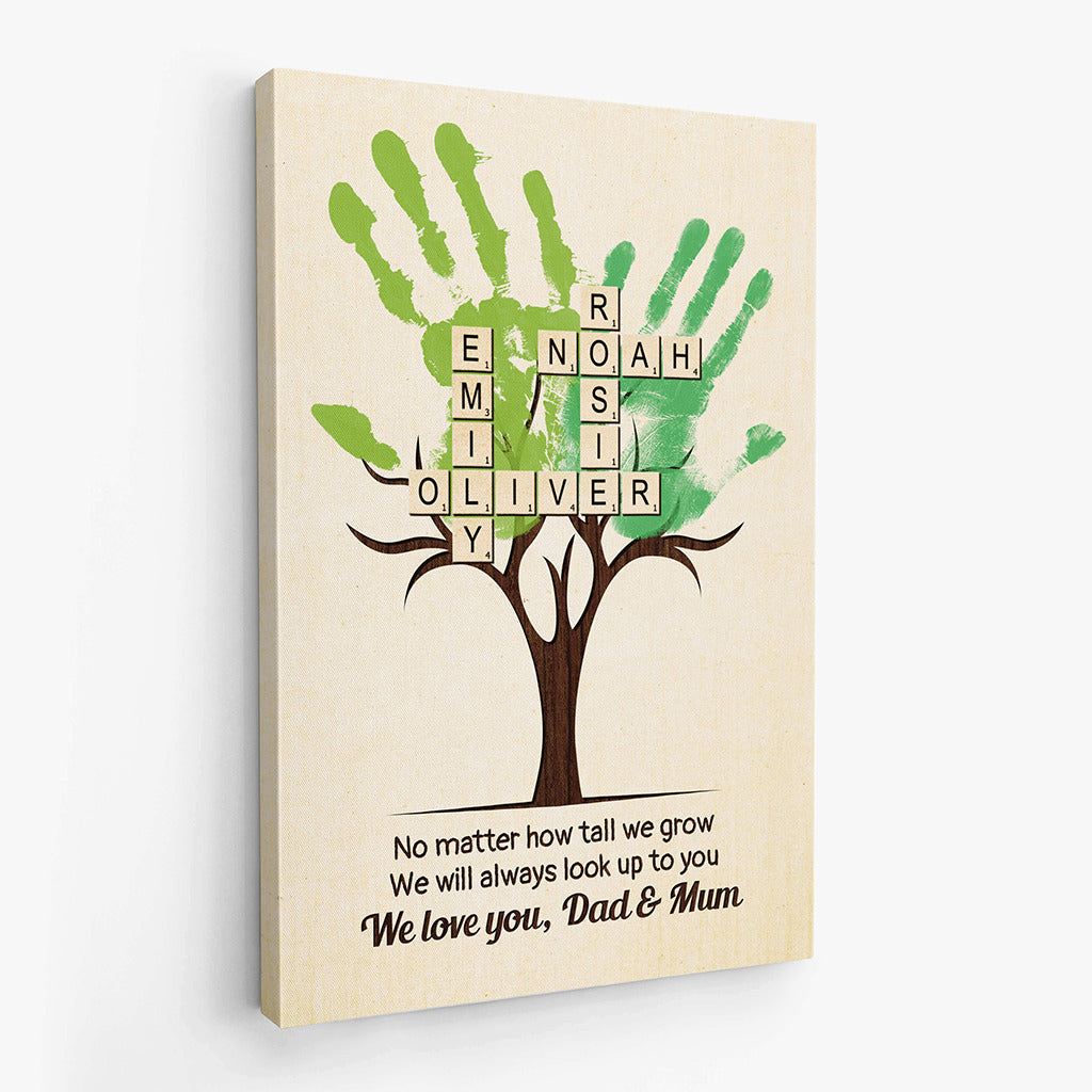 Custom 'No Matter How Tall' Handprint Canvas Gift for Mom & Dad