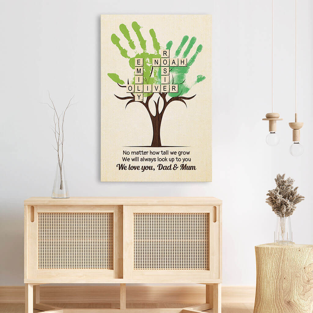Custom 'No Matter How Tall' Handprint Canvas Gift for Mom & Dad