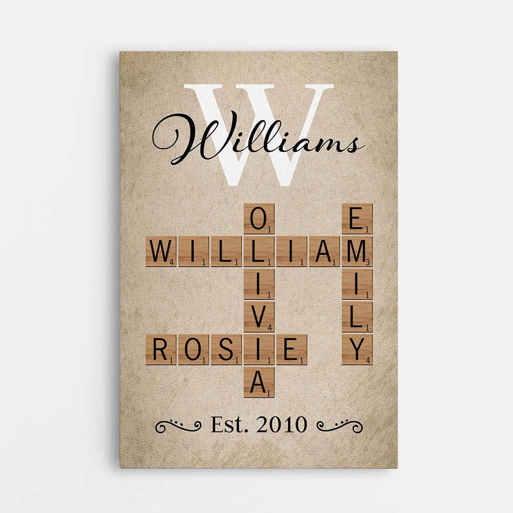 Personalized Family Name Scrabble Canvas Art - Custom Vintage Home Decor