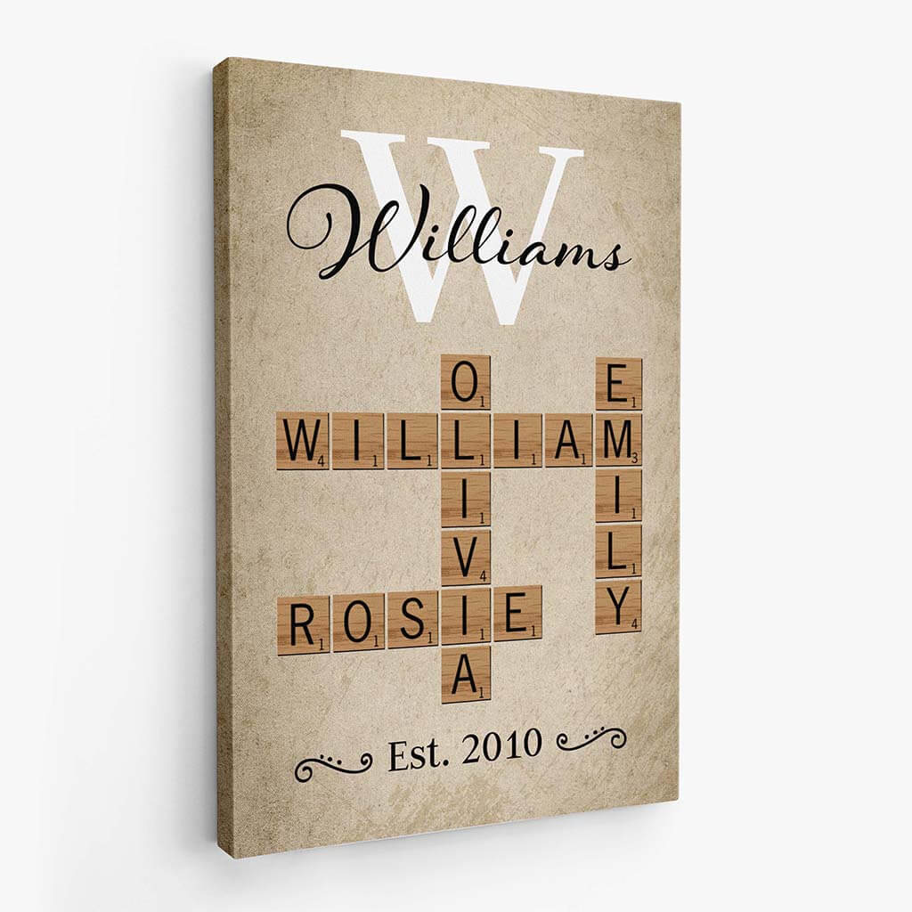 Personalized Family Name Scrabble Canvas Art - Custom Vintage Home Decor