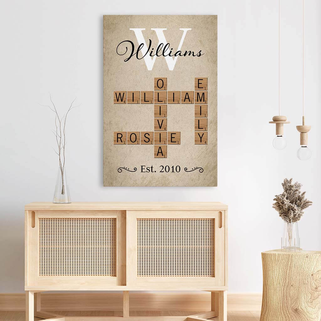 Personalized Family Name Scrabble Canvas Art - Custom Vintage Home Decor