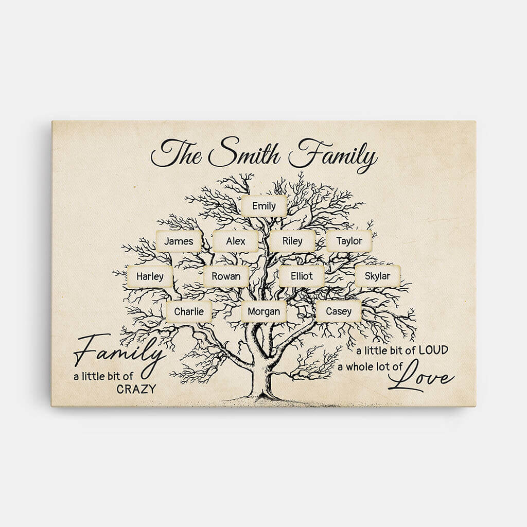 Personalized Family Tree Canvas Art: "Crazy, Loud, Love" Custom Gift