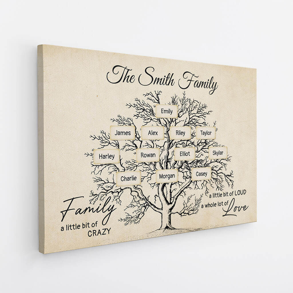 Personalized Family Tree Canvas Art: "Crazy, Loud, Love" Custom Gift