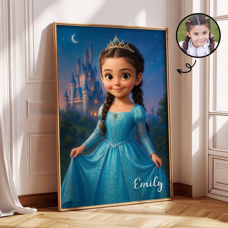 Blue Princess Custom Poster - Magical Birthday Gift for Daughter & Granddaughter