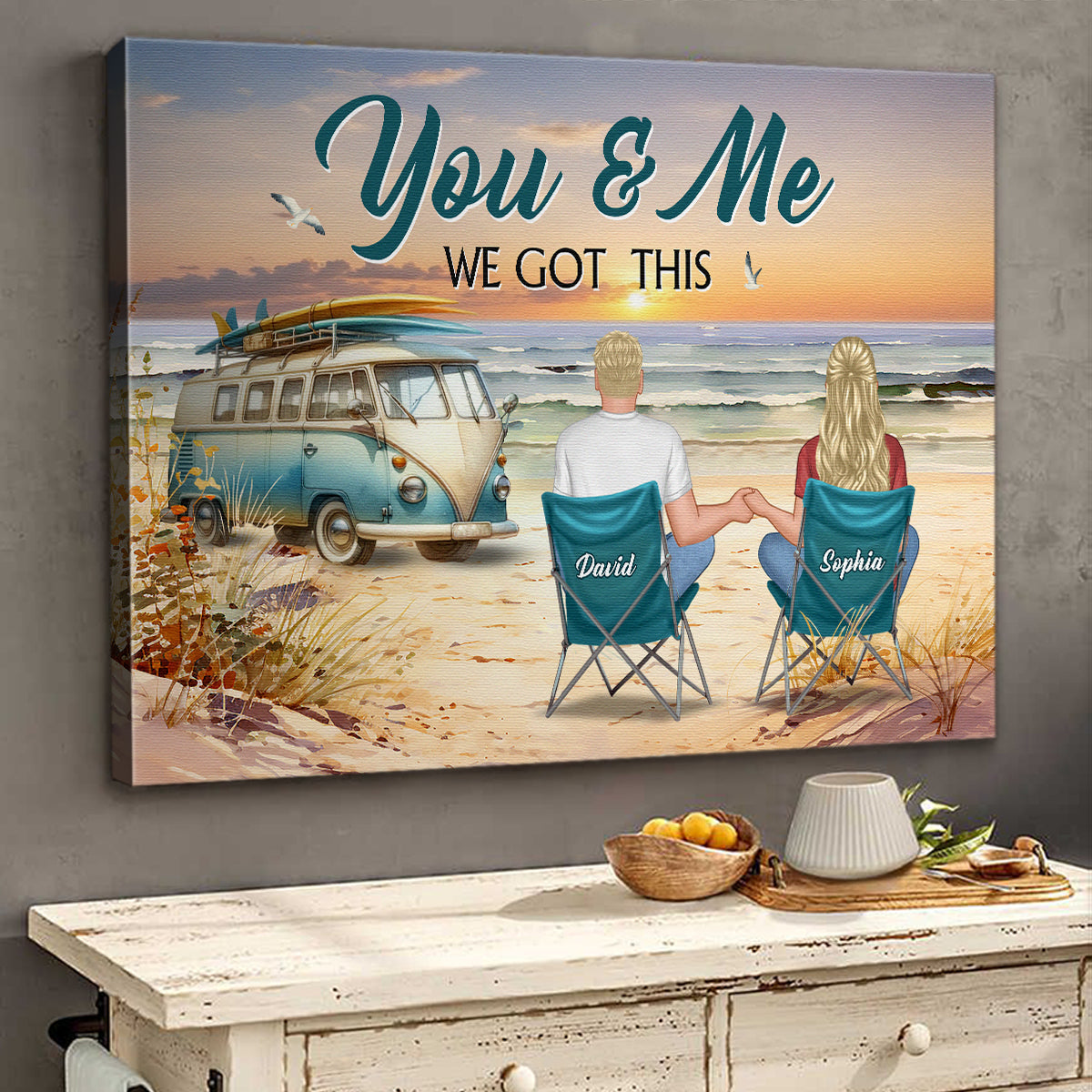 Custom Personalized Camping Couple Canvas Art: "Husband & Wife Camping Partners"