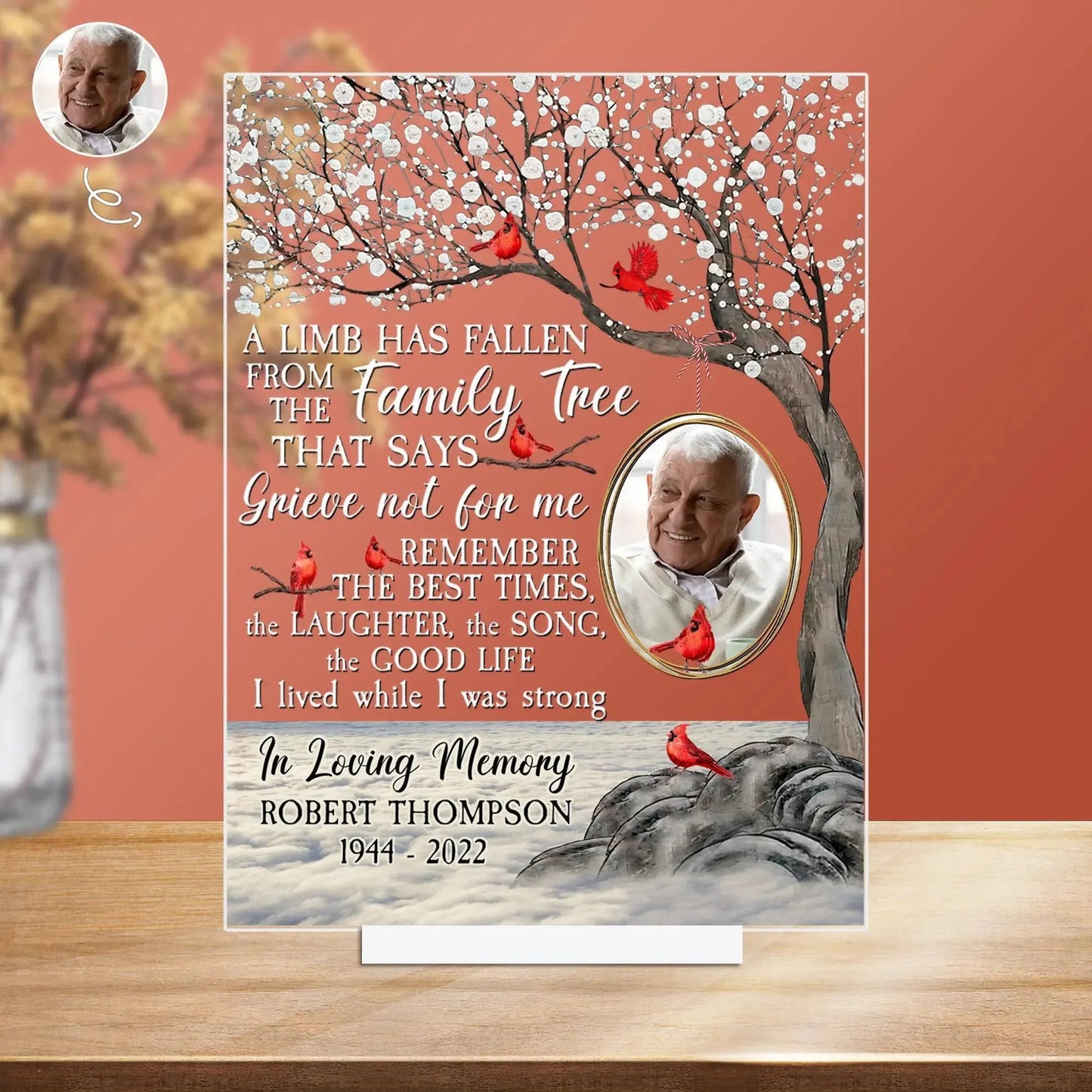 Personalized Family Memorial For Loved One Plaque - 'A Limb Has Fallen' Photo Keepsake