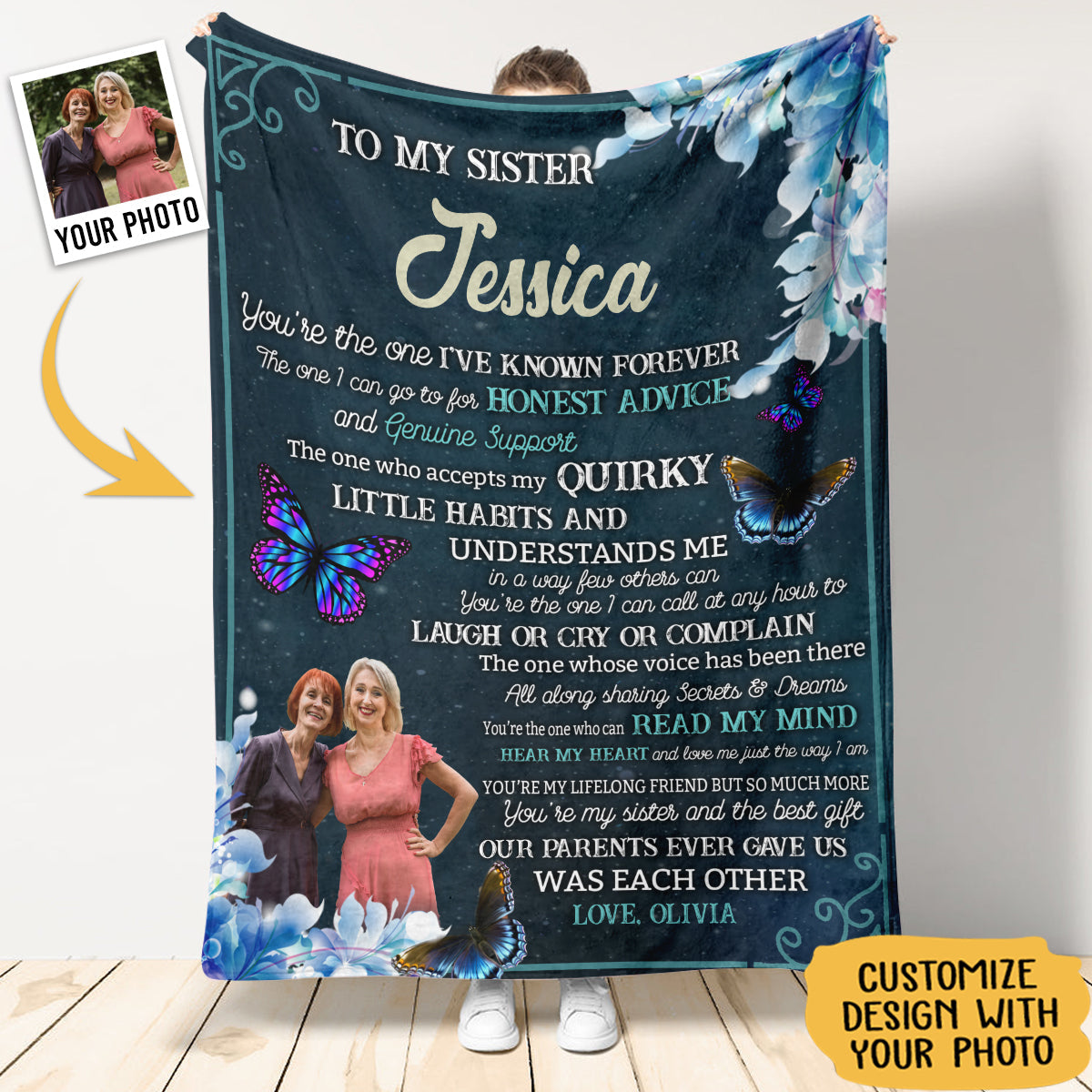 “To My Sister You Are The One I’ve Known Forever” - A Personalized Butterflies Blanket, The Perfect Cozy Gift