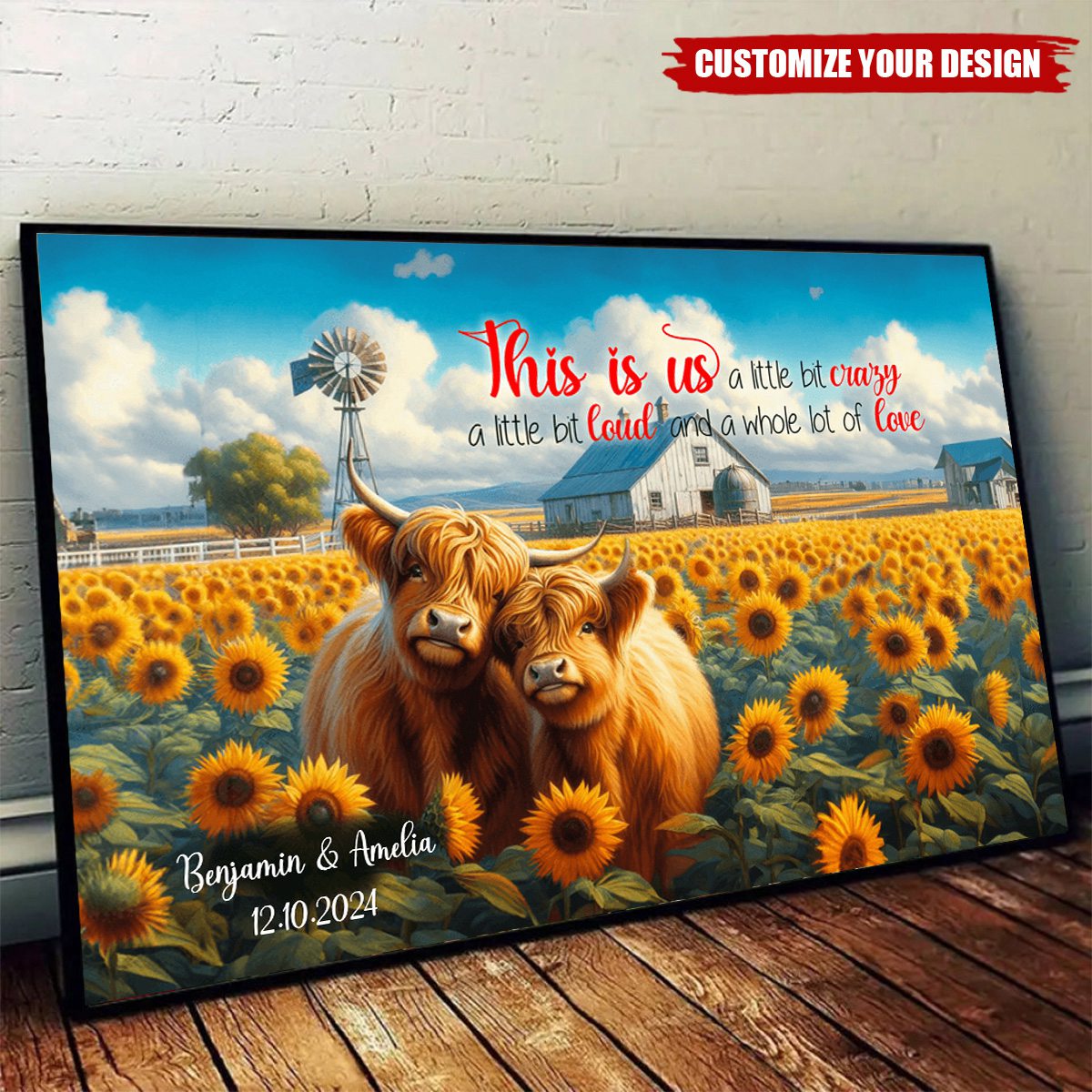 Heartfelt Personalized Highland Cow Canvas - 'This is Us' Quote for Couples