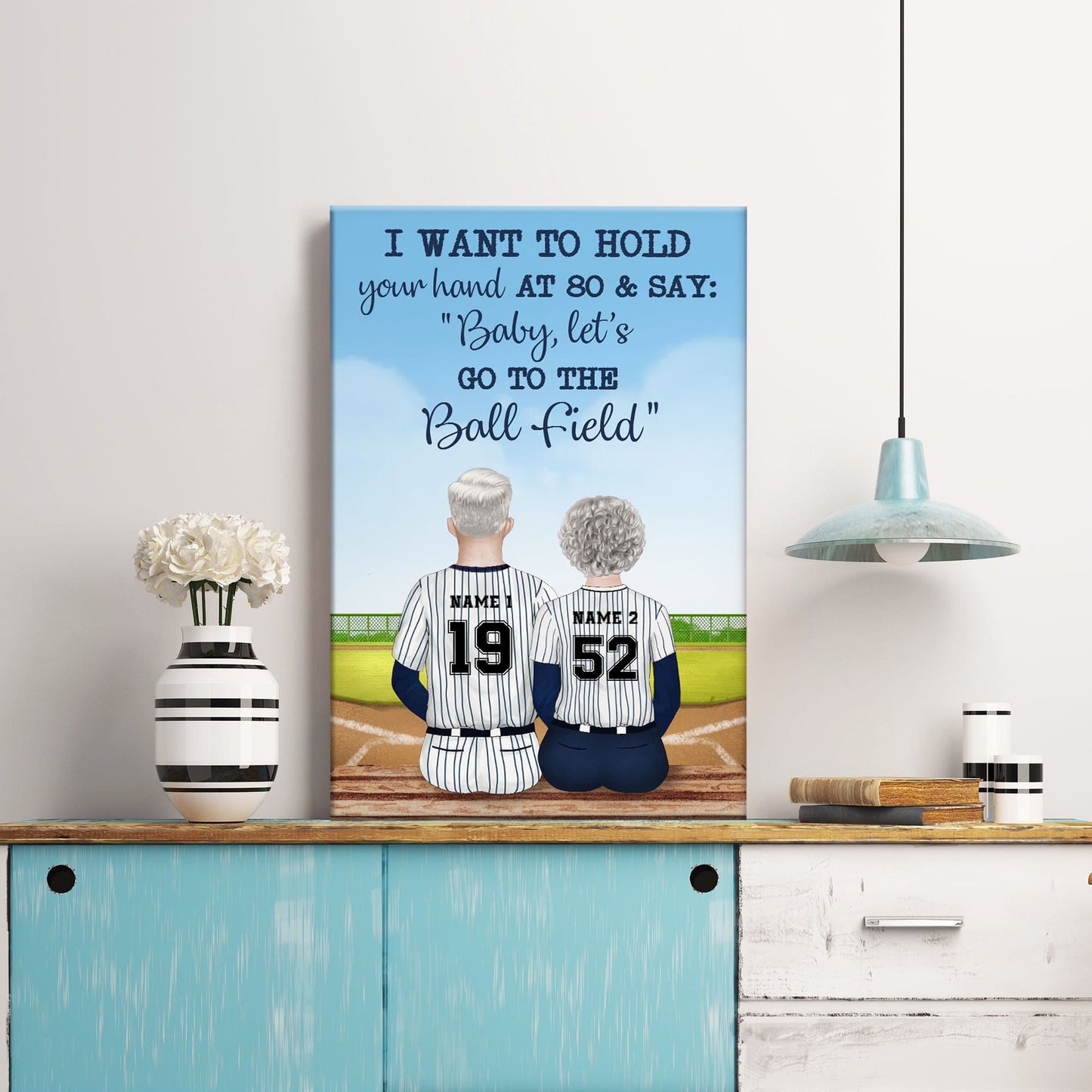 Personalized Couple's Canvas: 'At 80, Let's Go To The Ball Field' Gift