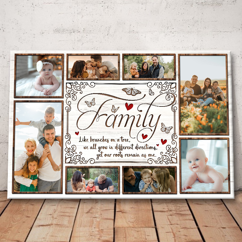 Custom Family Photo Tree Canvas - 'Our Roots Remain As One' Sentimental Gift