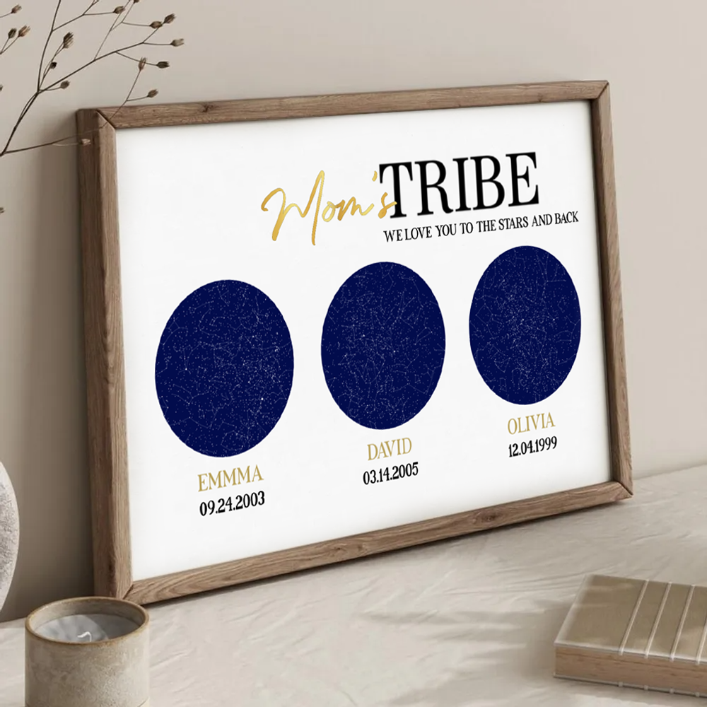 Personalized Star Map Canvas for Mom: 'Mom's TRIBE' Keepsake Gift