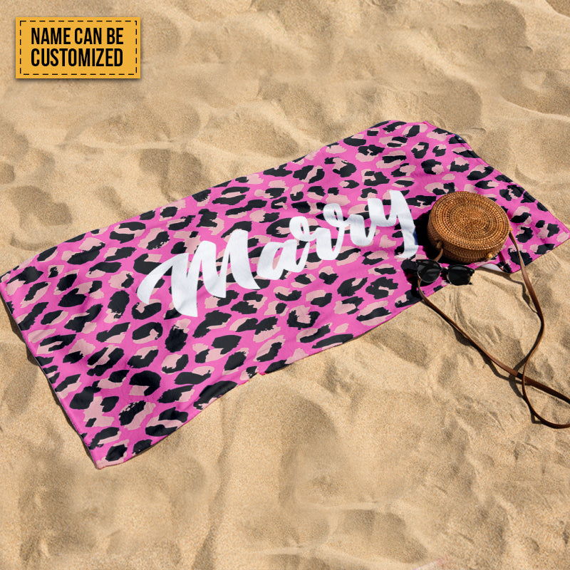 Personalized Blue Leopard Beach Towel - Custom Name Summer Accessory