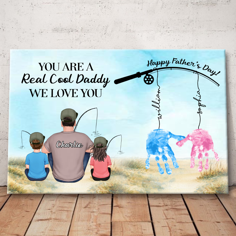 Heartfelt Custom Fishing Canvas: 'Real Cool Daddy We Love You' Gift for Dad