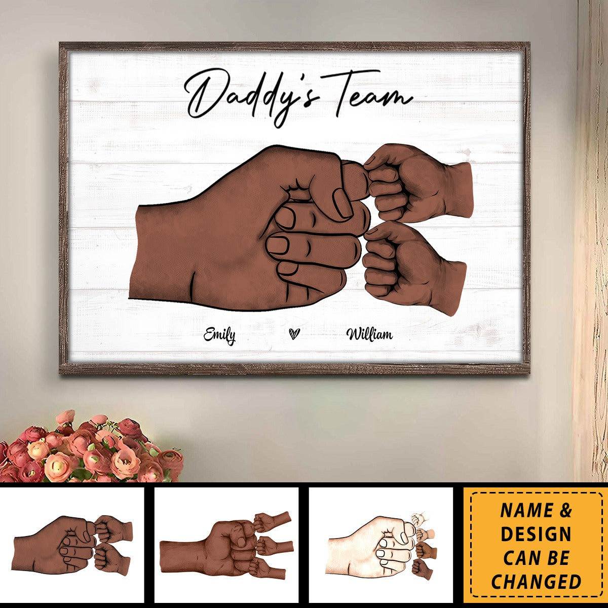 Daddy Or Mother & Kids, Together We're A Team - Personalized Horizontal Canvas / Poster