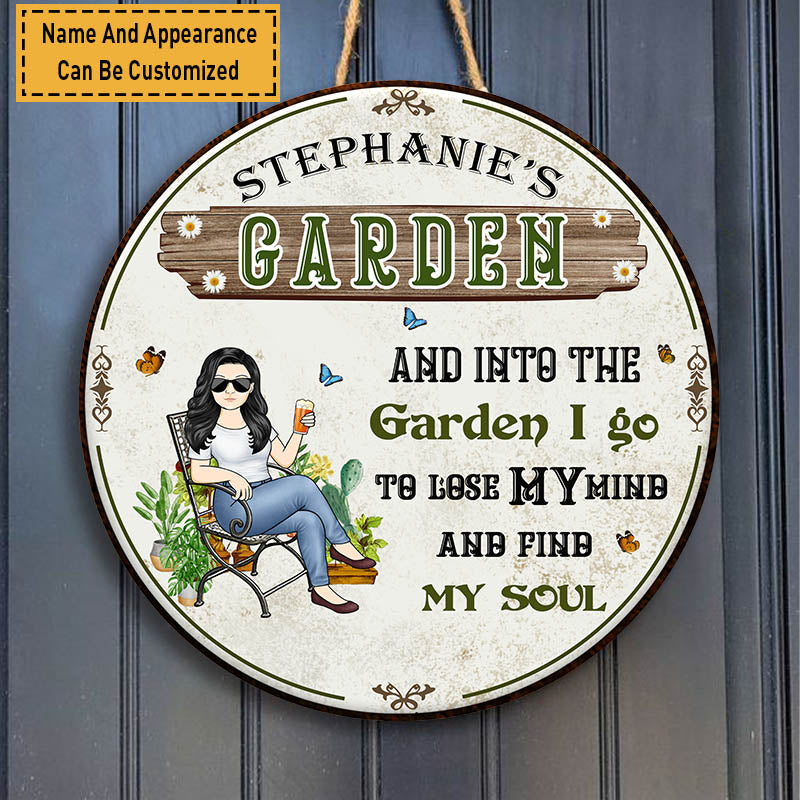 Custom Garden Sign: "Into The Garden I Go" Personalized Wood Art for Gardeners