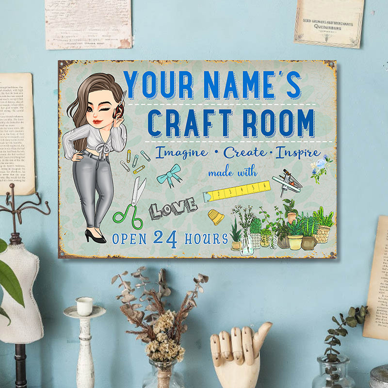 Personalized Craft Room Metal Sign - Imagine, Create, Inspire for Sewing Lovers