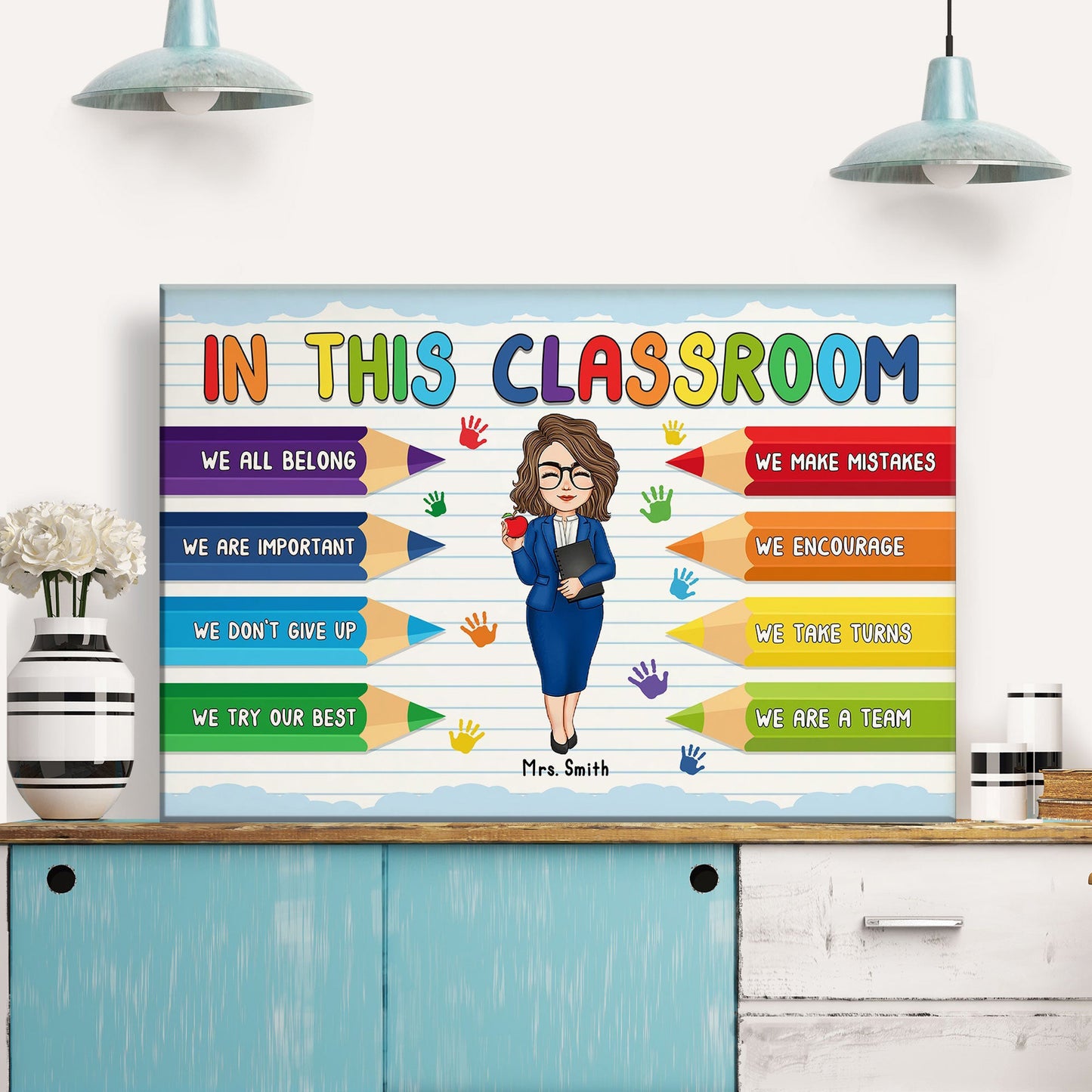 Custom 'In This Classroom We Are A Team' Teacher Canvas Wall Art