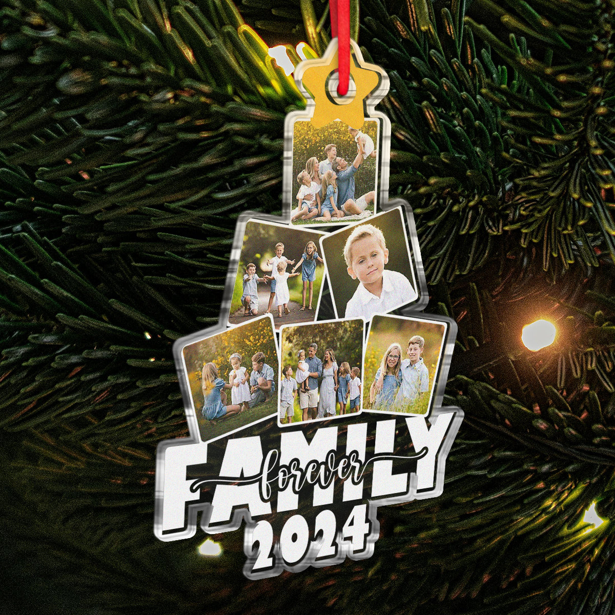 Custom Photo Family & Friends Ornament - 'FAMILY Forever 2024' Christmas Gift