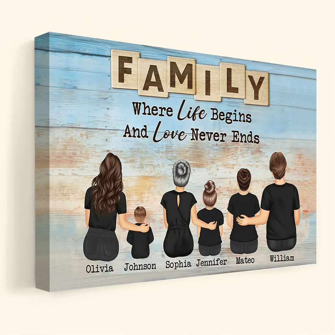 Personalized Family Canvas "Where Life Begins & Love Never Ends" Wall Art