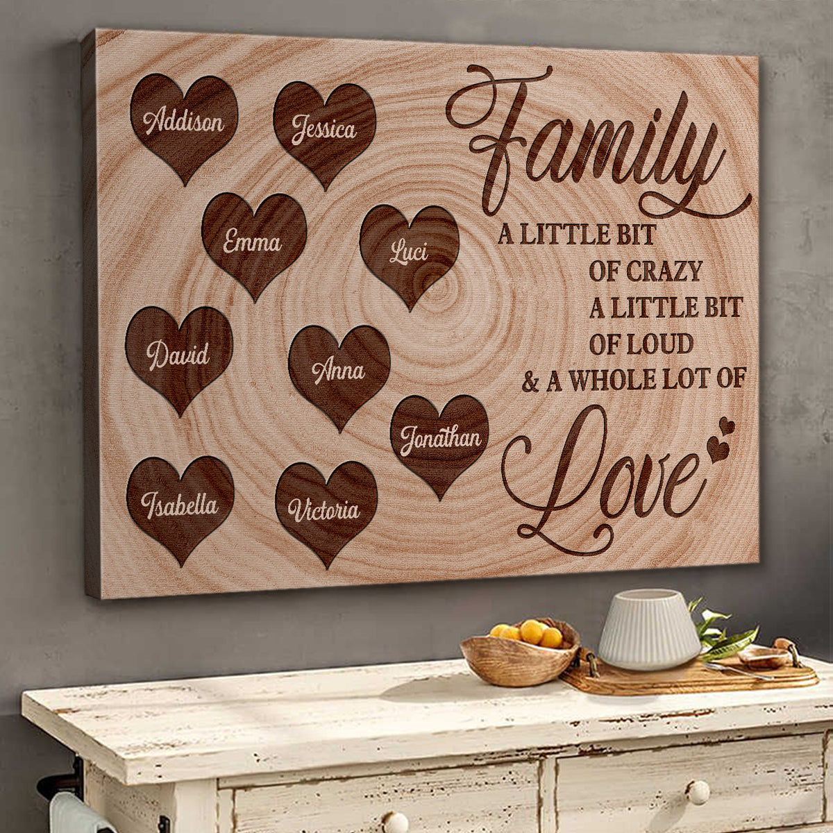 Personalized Family Canvas: 'A Little Bit Of Crazy, A Whole Lot Of Love' Custom Names Home Decor