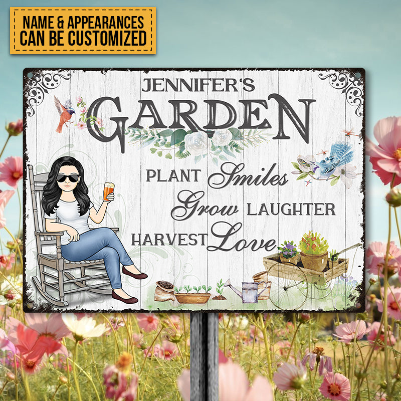 Plant Smiles Grow Laughter Harvest Love - Personalized Custom Classic Garden Metal Signs
