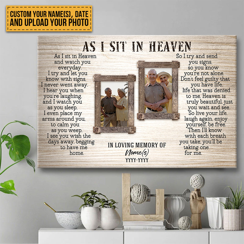 Personalized 'As I Sit In Heaven' Photo Memorial For Loved One Canvas Gift for Loss