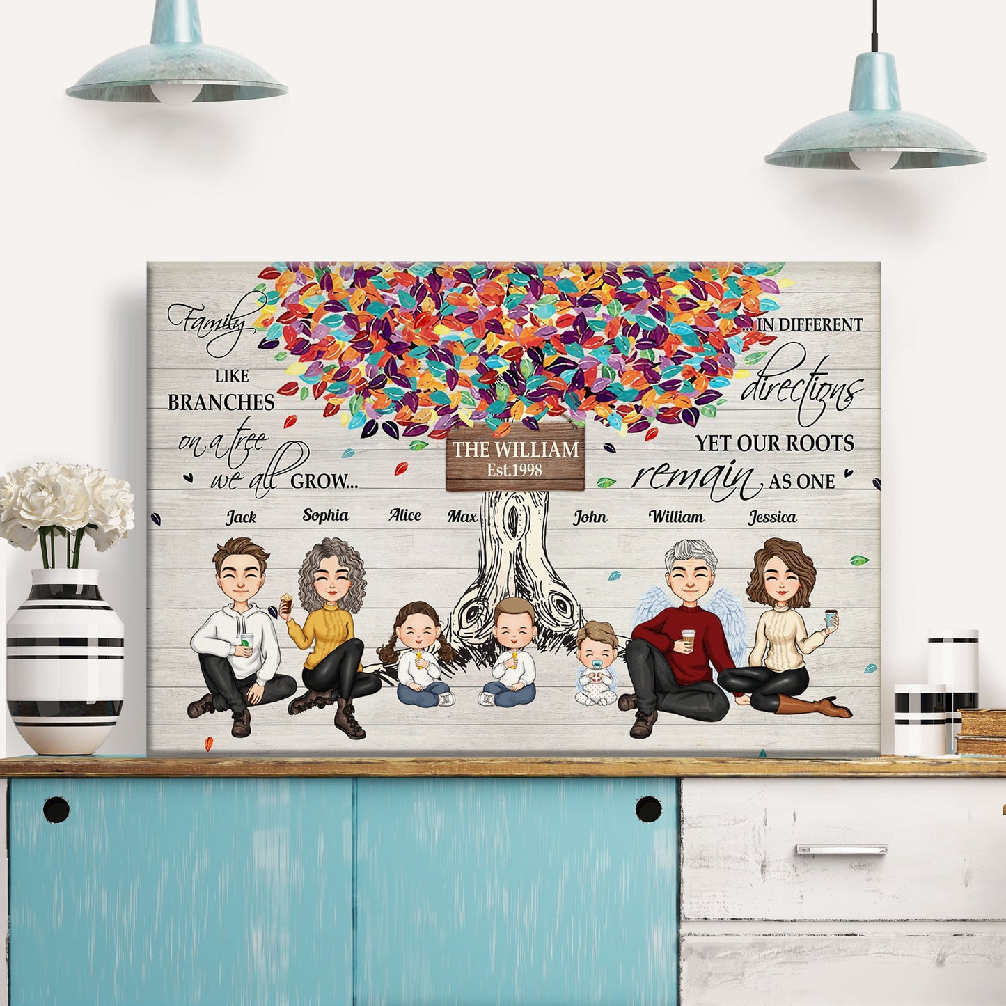 Heartfelt Family Tree Canvas: Custom 'Branches, Roots As One' Wall Art