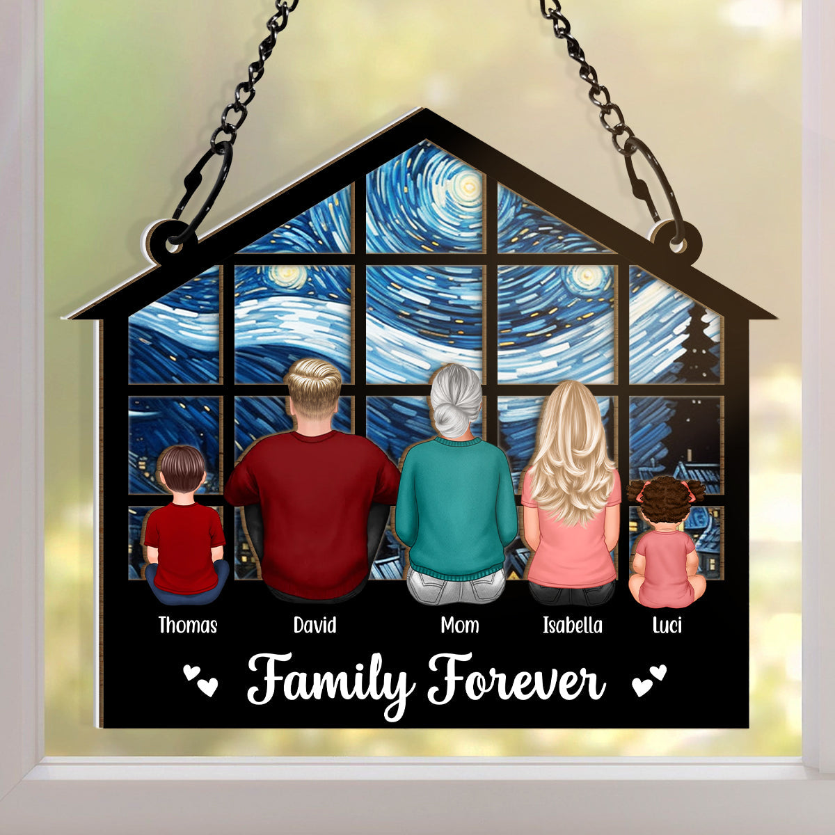 Custom Family Forever Window Suncatcher: Heartfelt Gift for Mom, Dad, & Home