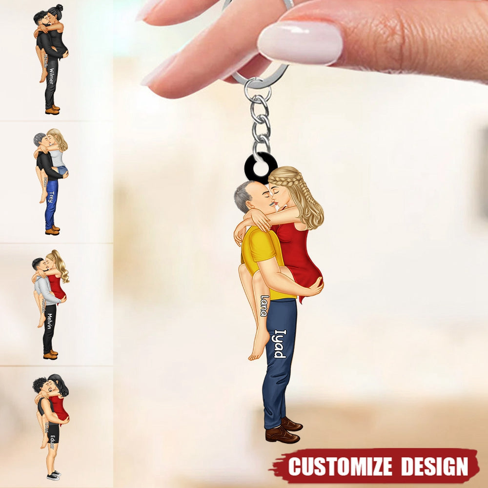 Personalized Kissing Couple Keychain - Romantic Custom Gift for Lovers