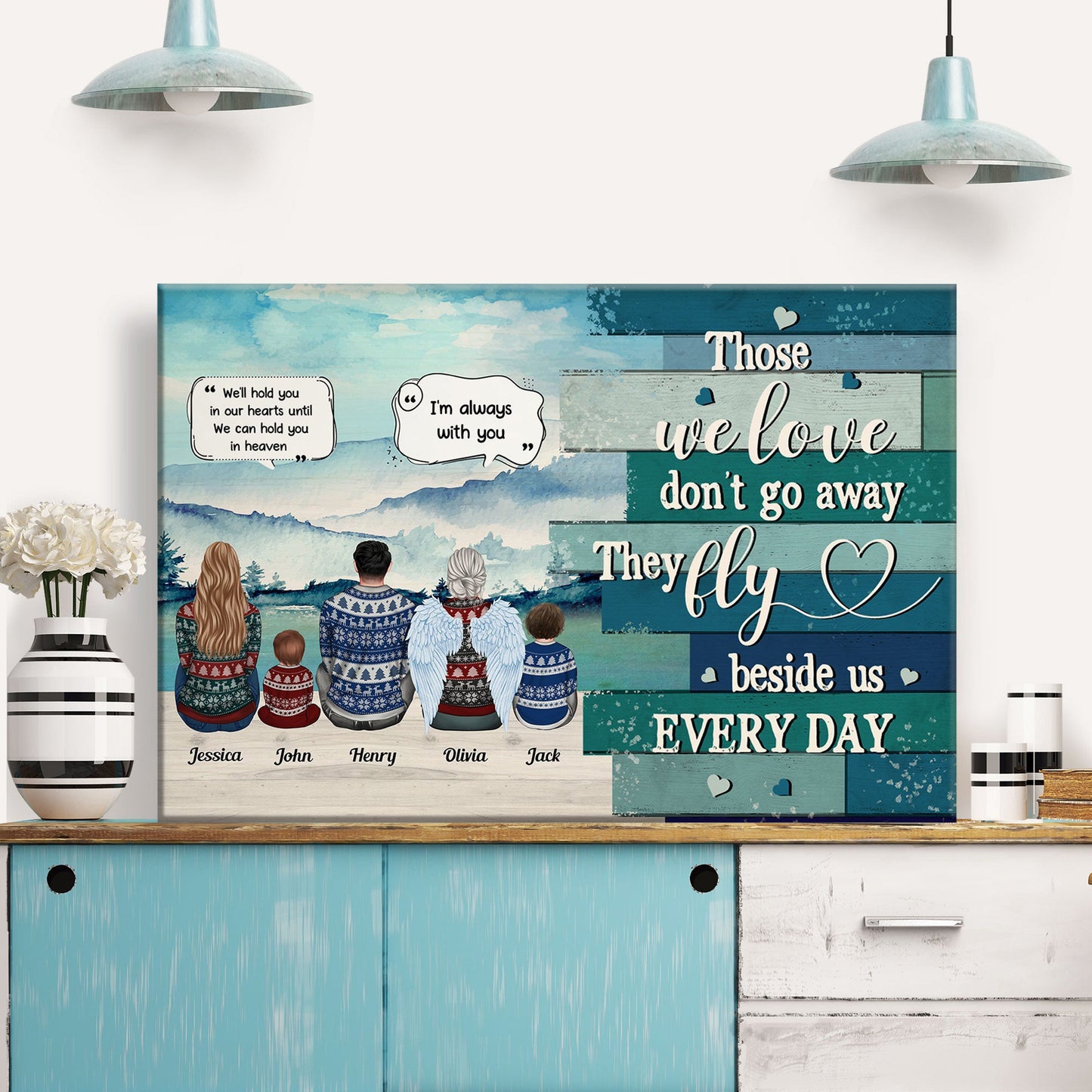 Custom Memorial For Loved One Family Canvas Art: 'They Fly Beside Us Every Day'