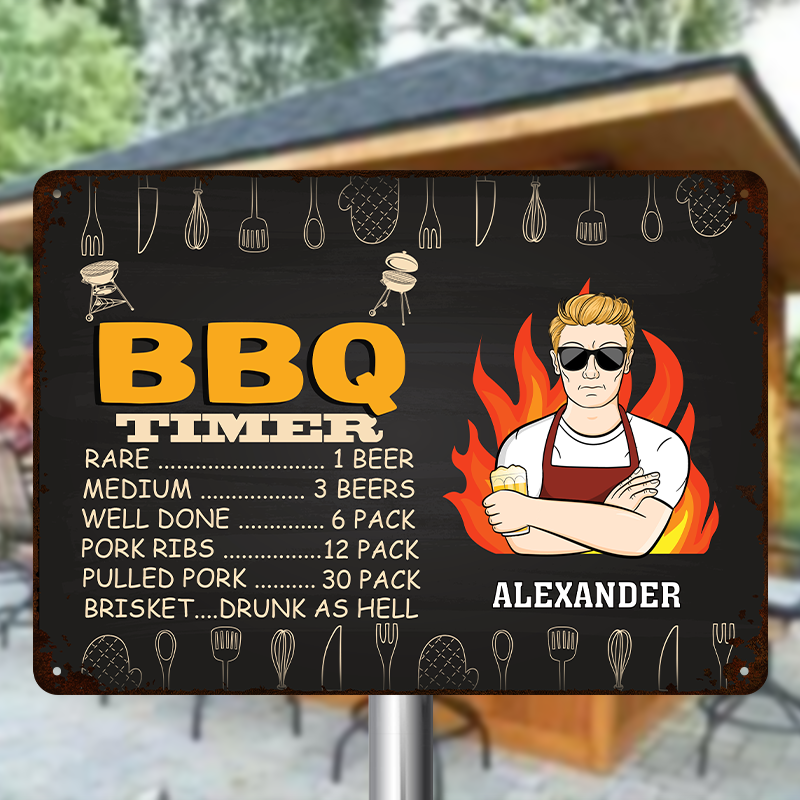 Custom BBQ Timer Metal Sign: Funny Gift for Dads & Grill Masters