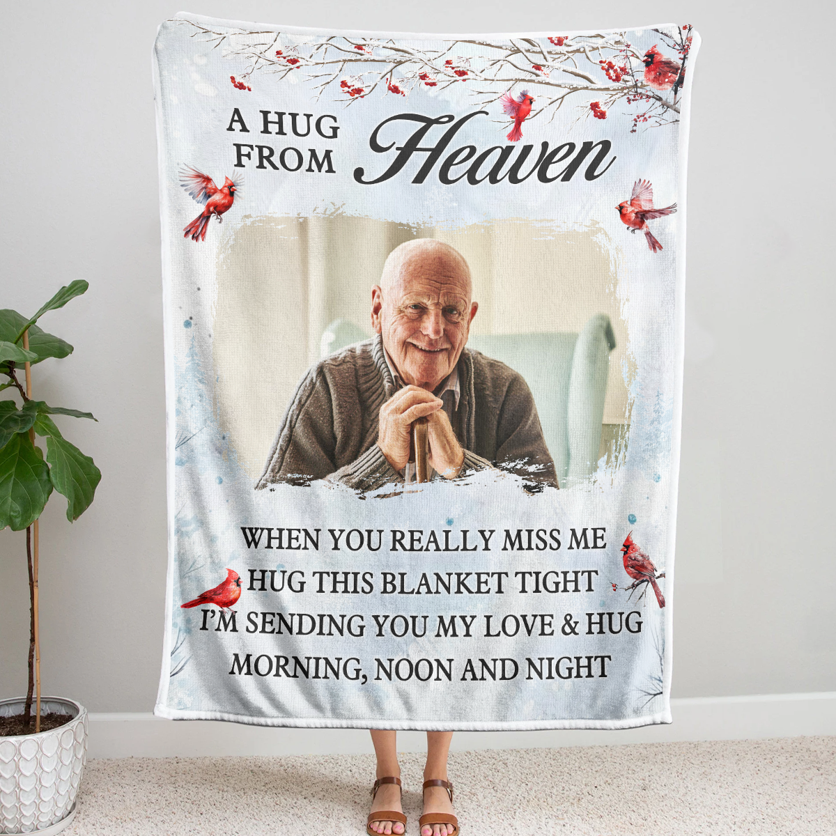 Personalized Photo Blanket: 'A Hug From Heaven' Memorial For Loved One Gift for Loved Ones