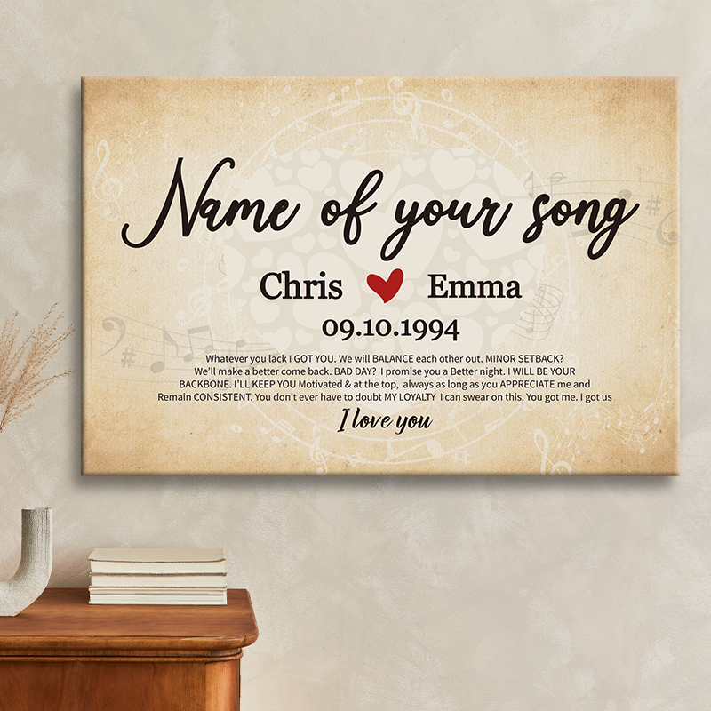 Personalized 'Whatever You Lack I Got You' Song Art Canvas for Couples