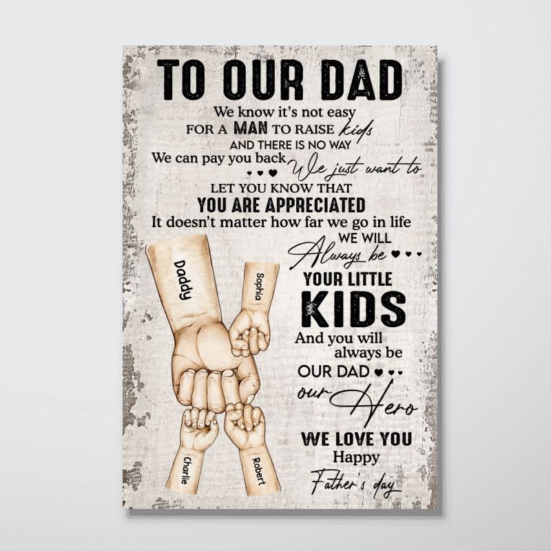 Personalized Dad Canvas: 'Always Your Little Kids, Our Hero' Fist Bump Art