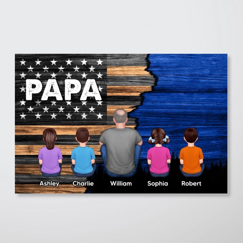 Personalized PAPA & Grandkids Canvas - Heartfelt Flag Art for Dad/Grandpa
