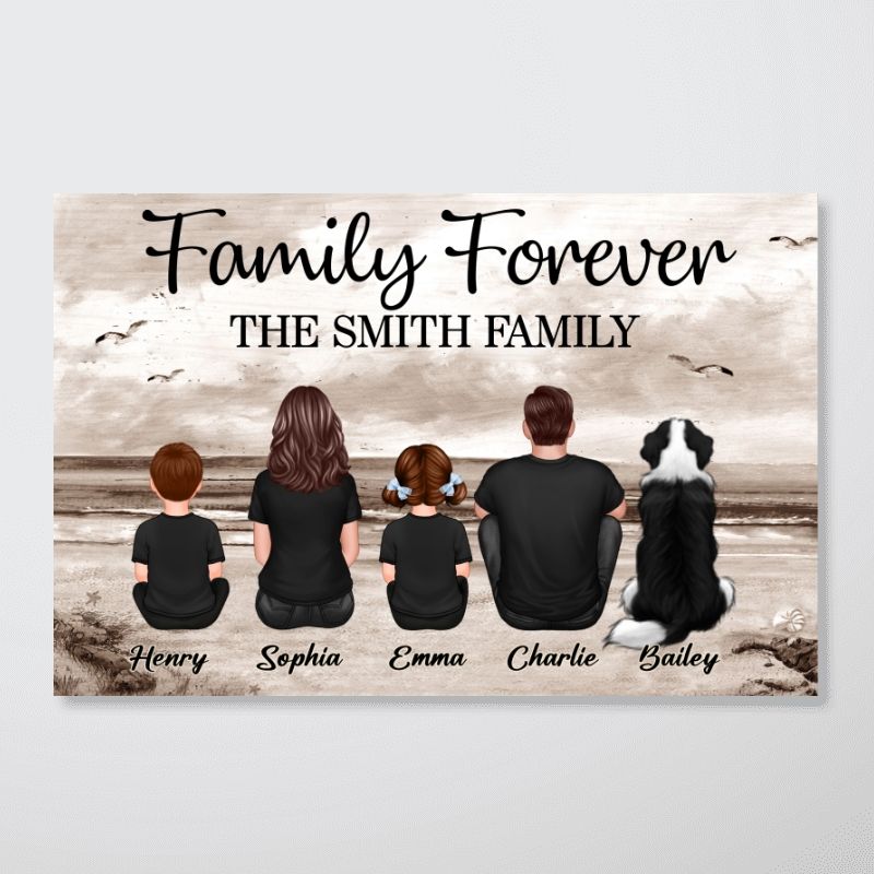 Custom "Family Forever" Beach Portrait Canvas Gift for Family & Parents
