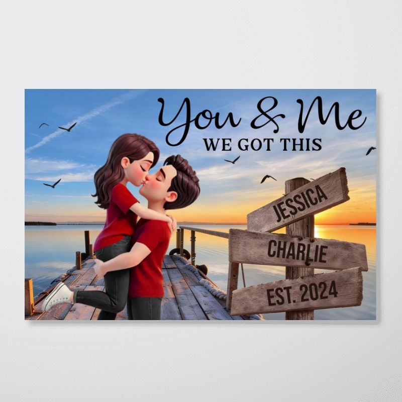 Eternal Love Couple Sitting At Lake Dock Sign Posts - Personalized Custom Valentine Anniversary Poster / Canvas