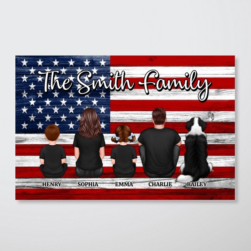 Personalized Family Name Patriotic Canvas Wall Art for Dad, Mom & Dog Lovers