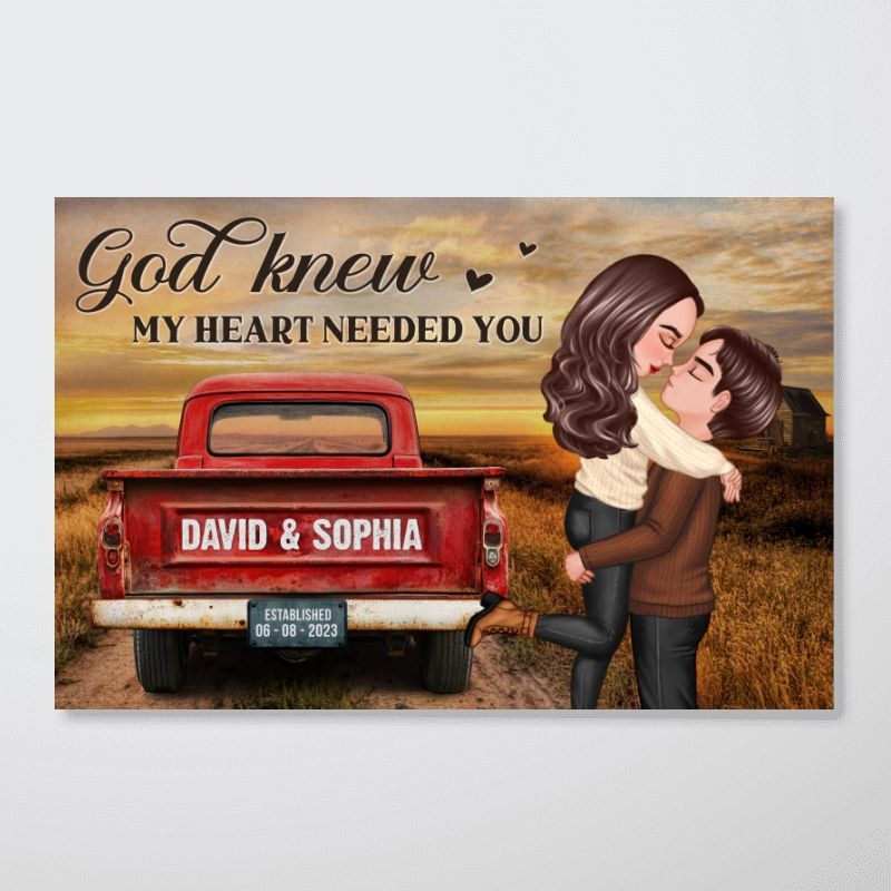 Personalized 'God Knew My Heart Needed You' Couple Anniversary Canvas / Poster